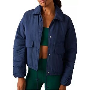Free People Movement Off The Bleachers Coaches Jacket in Midnight Navy, XS $148